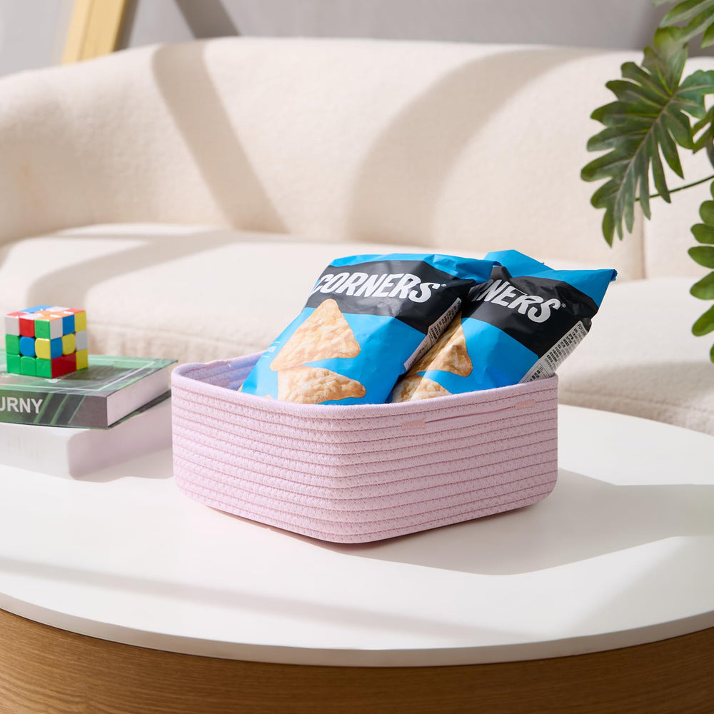 MiniArk small square shallow basket in light pink suited for jewelry and small accessories.