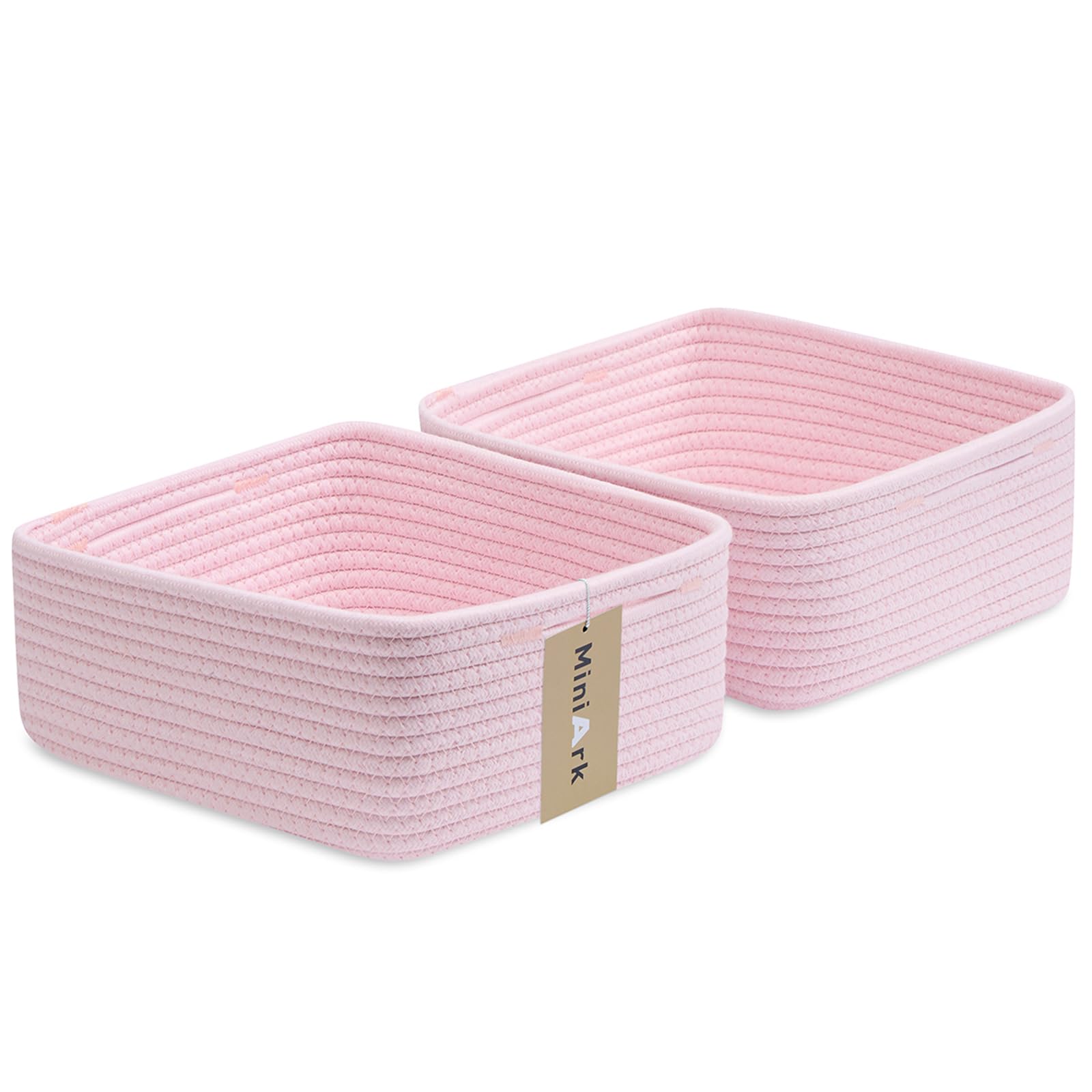 MiniArk small square shallow basket in light pink for remote storage and decluttering.