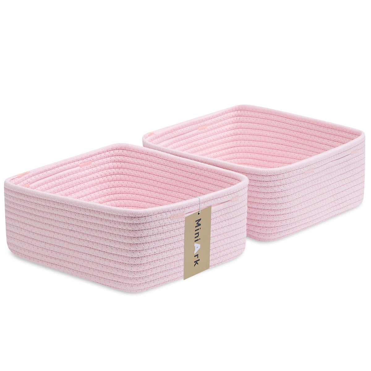 MiniArk small square shallow basket in light pink for remote storage and decluttering.