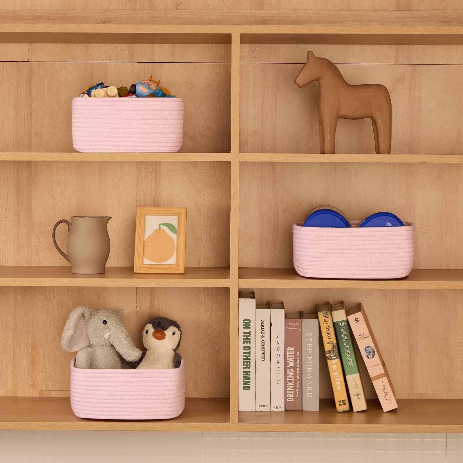 MiniArk small square shallow basket in light pink perfect for kids' toy storage.