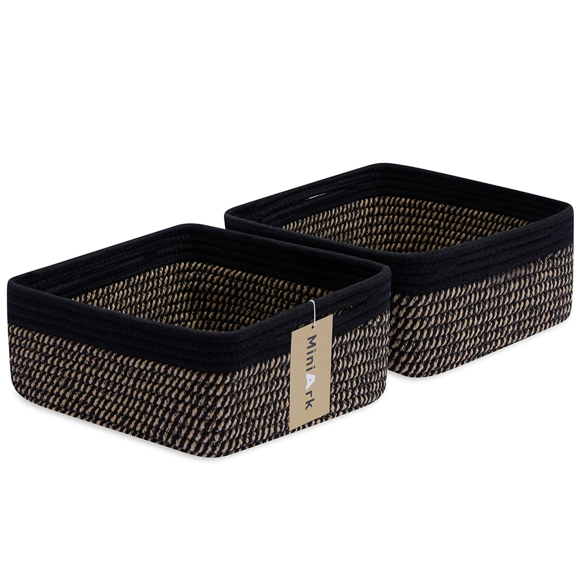 MiniArk remote storage basket keeps remotes neatly organized on a living room surface.