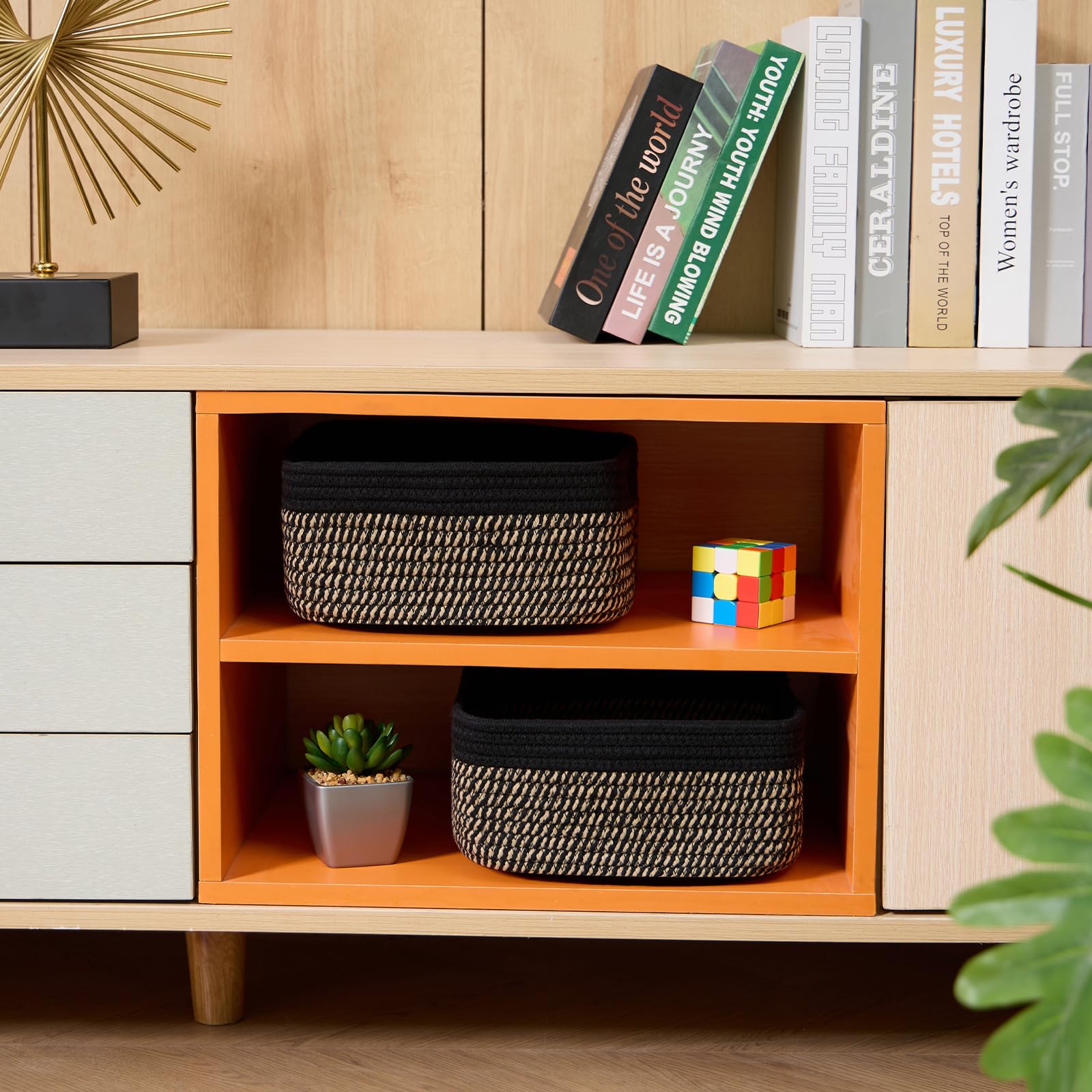 MiniArk shelf decorative basket complements boho interiors.