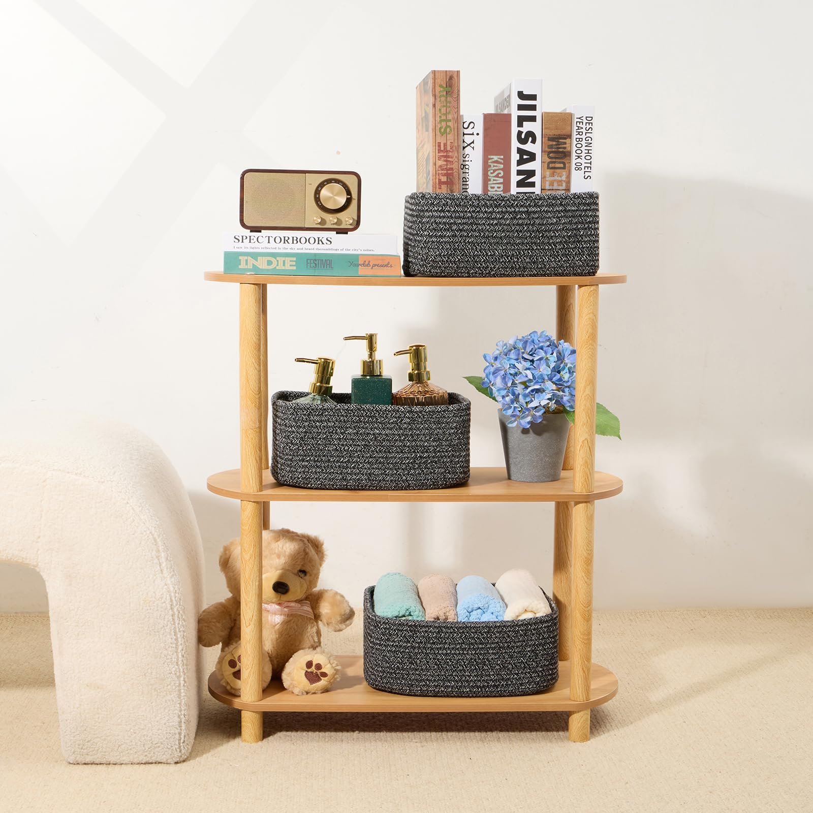 MiniArk decor basket adds warm texture while organizing small items.