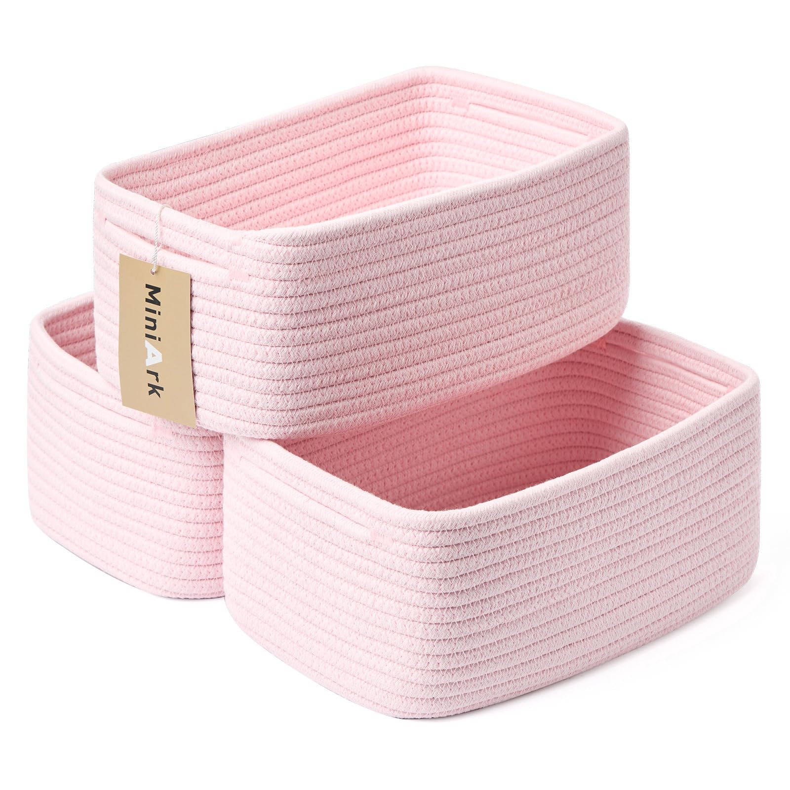 MiniArk small storage baskets in light pink for tidy cosmetics and accessories.