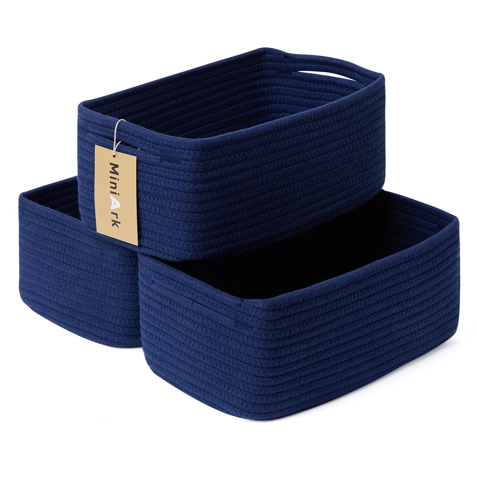 MiniArk small storage baskets 3-pack navy front view for neat organization