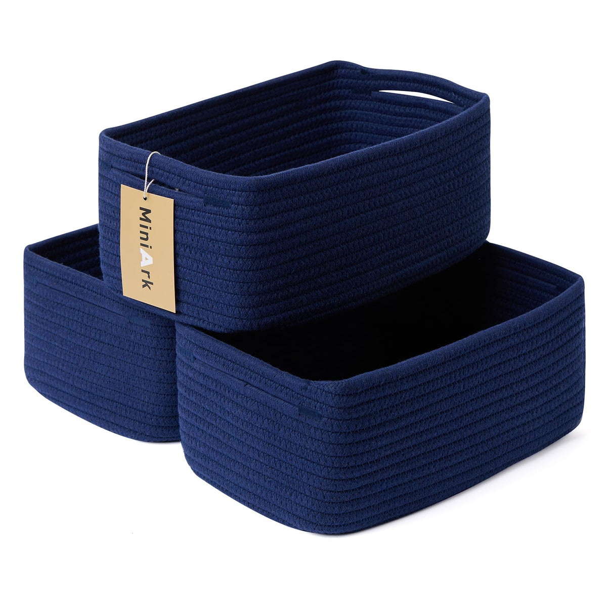 MiniArk small storage baskets 3-pack navy front view for neat organization