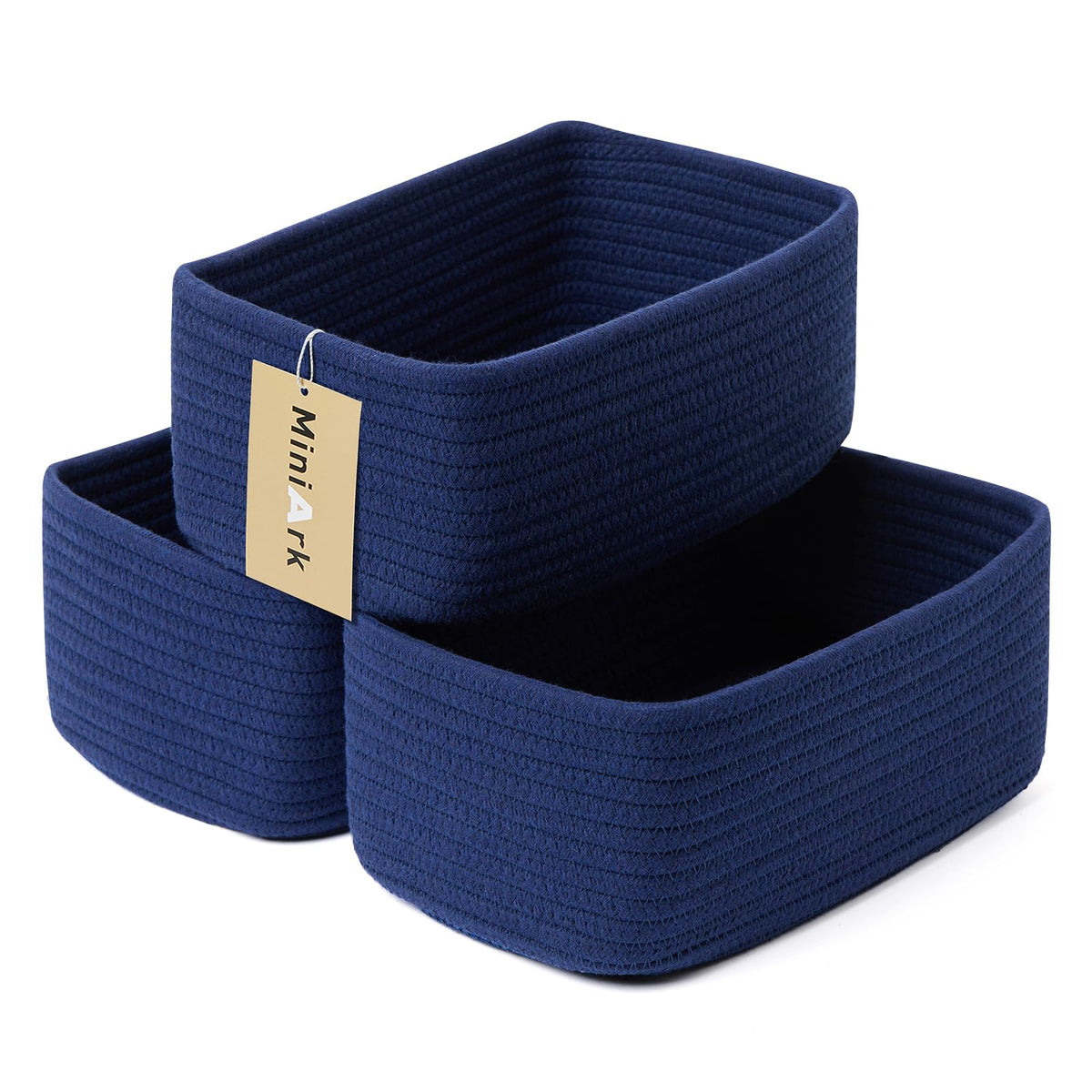 MiniArk navy small storage baskets organize cosmetics and keys neatly on shelves
