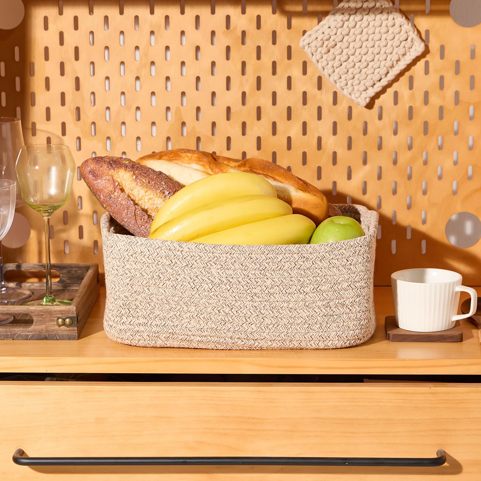 Nursery friendly MiniArk baskets organize diapers and towels with style