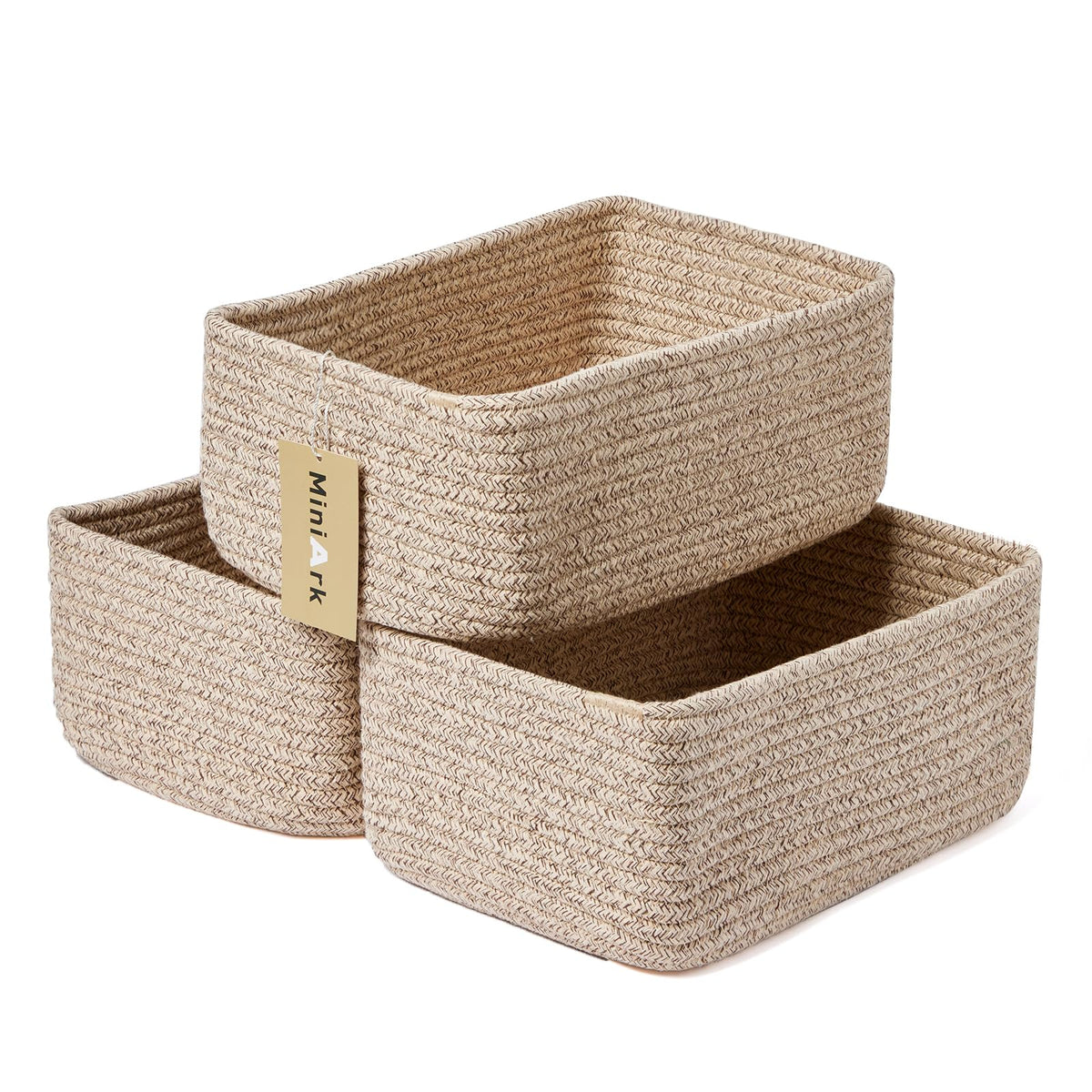 MiniArk small storage baskets on a shelf for tidy, accessible organization.