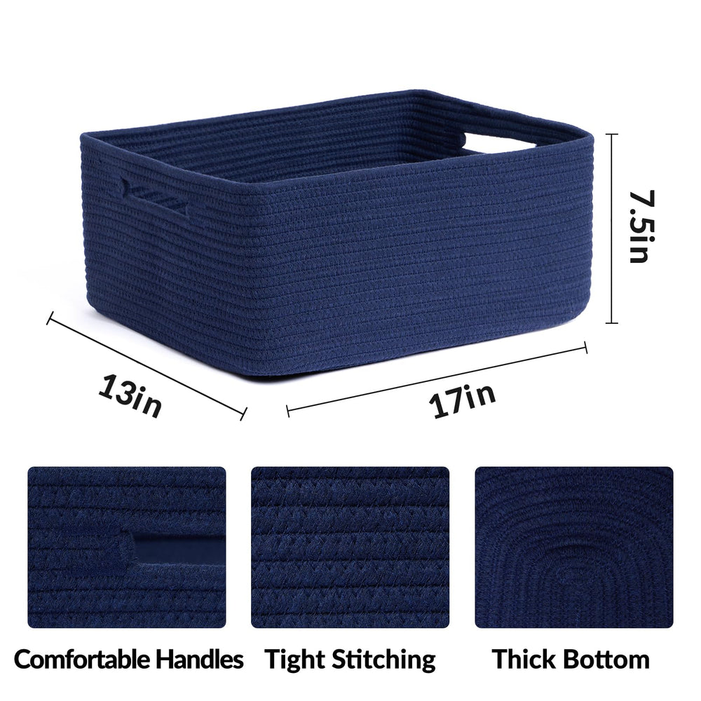 MiniArk soft cotton rope basket navy blue supports baby items and nursery clutter