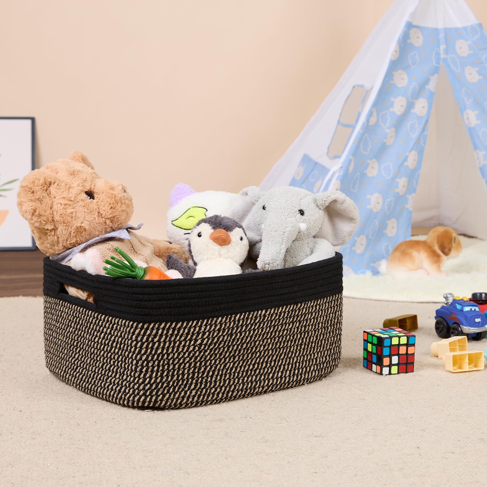 MiniArk toy bin storage in playroom for easy access