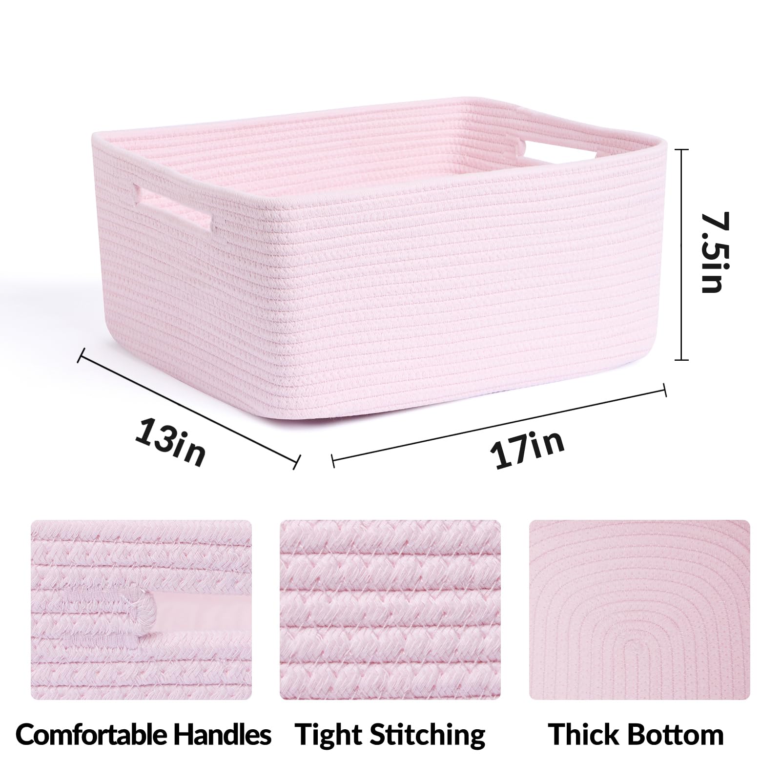 MiniArk two-pack light pink cotton rope baskets ideal for nursery tidying.