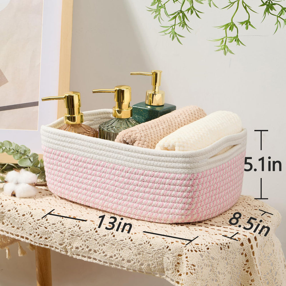 MiniArk white and pink storage basket ideal for cosmetics, toys, and small items.