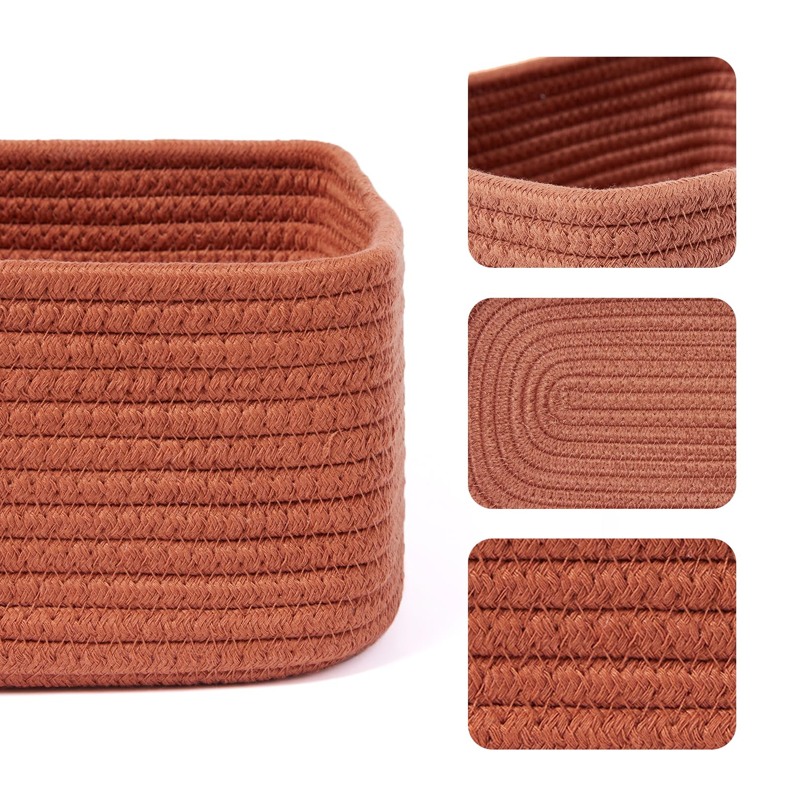 MiniArk woven rope basket in oxide red, close-up shows soft texture.