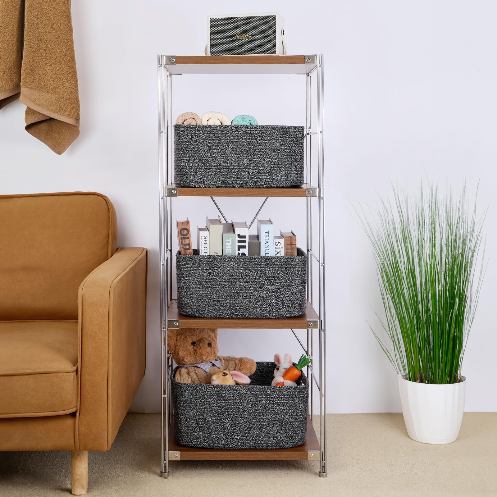 MiniArk woven rope baskets add warmth and texture to closets or shelves.