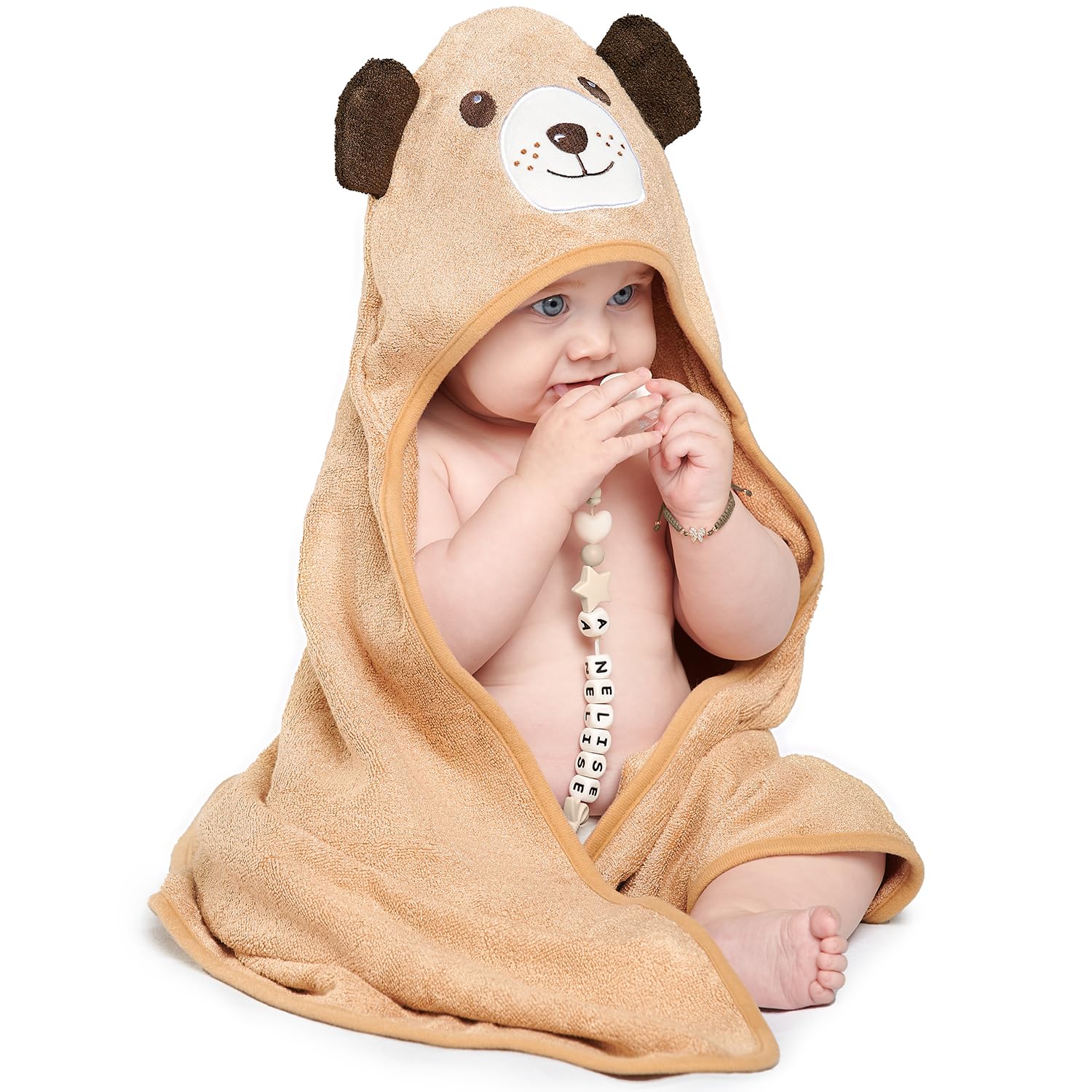 MINIBOO absorbent quick-dry hooded towel speeds drying after baths.
