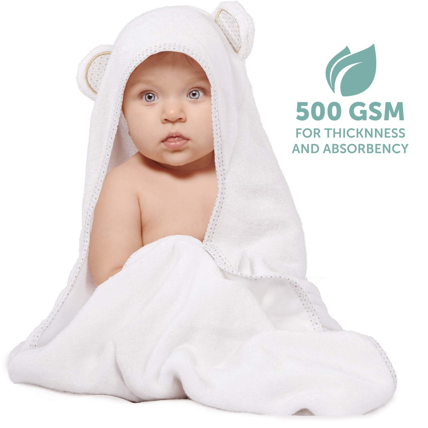 MINIBOO hooded towel 32x32 inches fits newborns through toddlers.