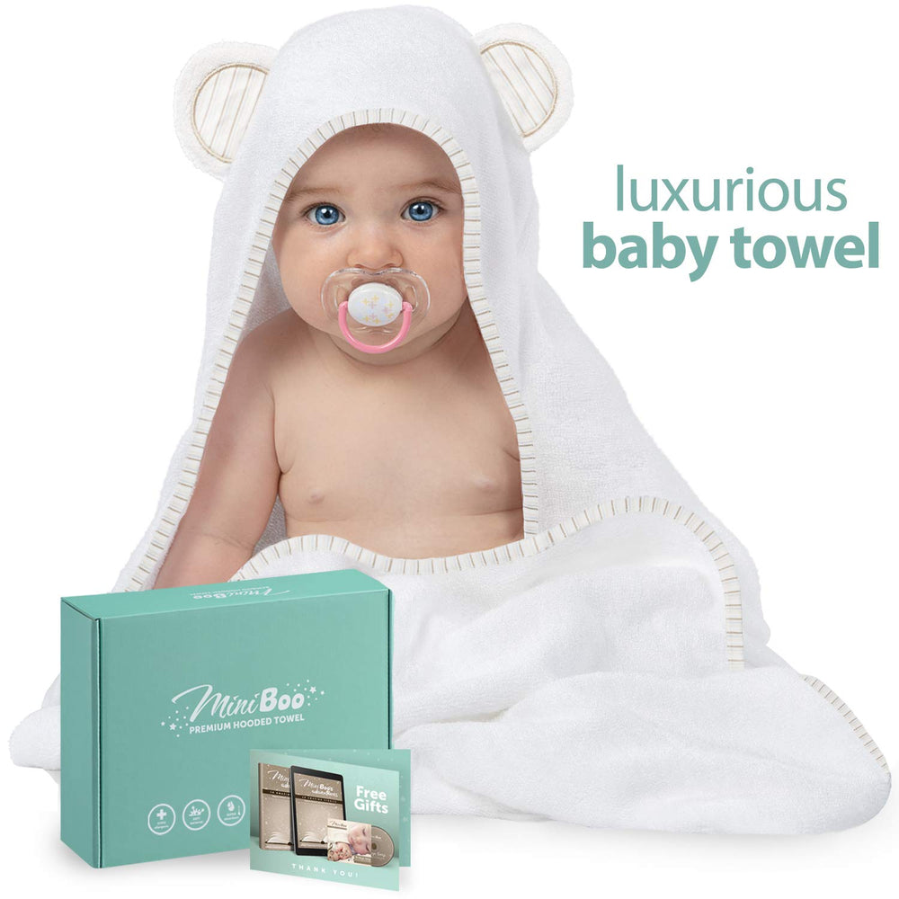 MINIBOO bamboo-cotton blend towel soothes delicate skin after baths.