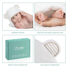 MINIBOO hooded towel large 32x32 fits newborns to toddlers comfortably.