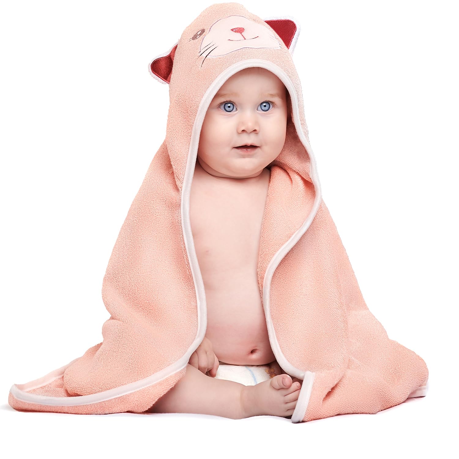 MINIBOO hooded towel large 32x32 inch for newborns to toddlers.