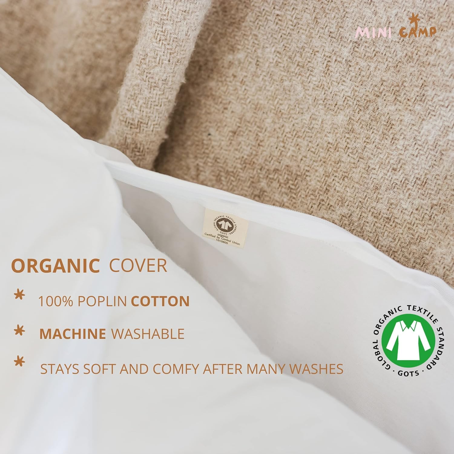 MINICAMP ergonomic U-shaped design in use supports sleep, nursing, and back relief.