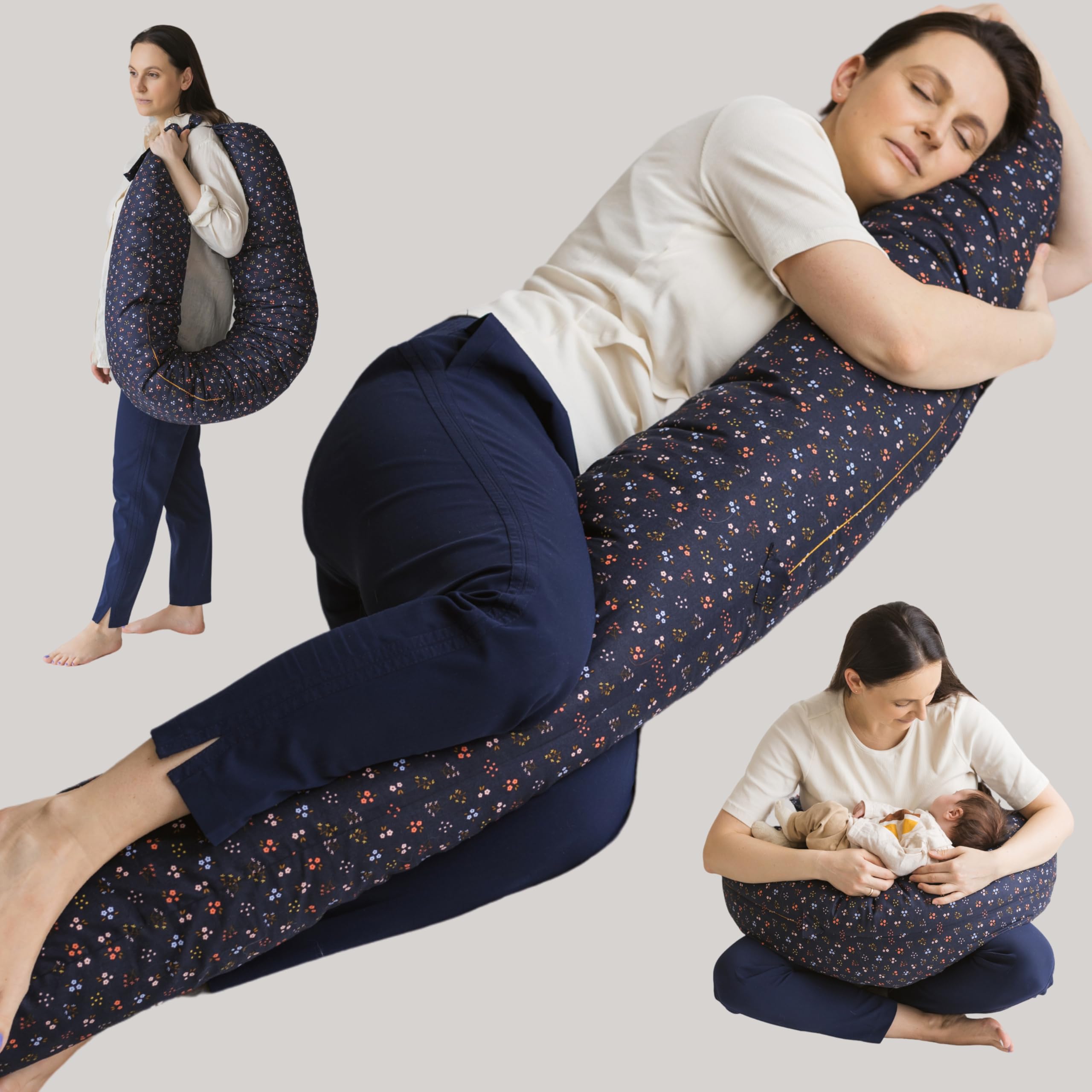 MINICAMP pregnancy pillow cover on display, showing easy removal and washing.