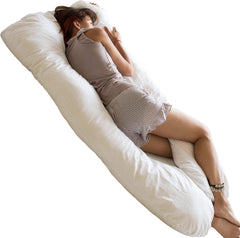 MINICAMP U-shaped body pillow cover closeup showing organic cotton texture for breathable comfort.