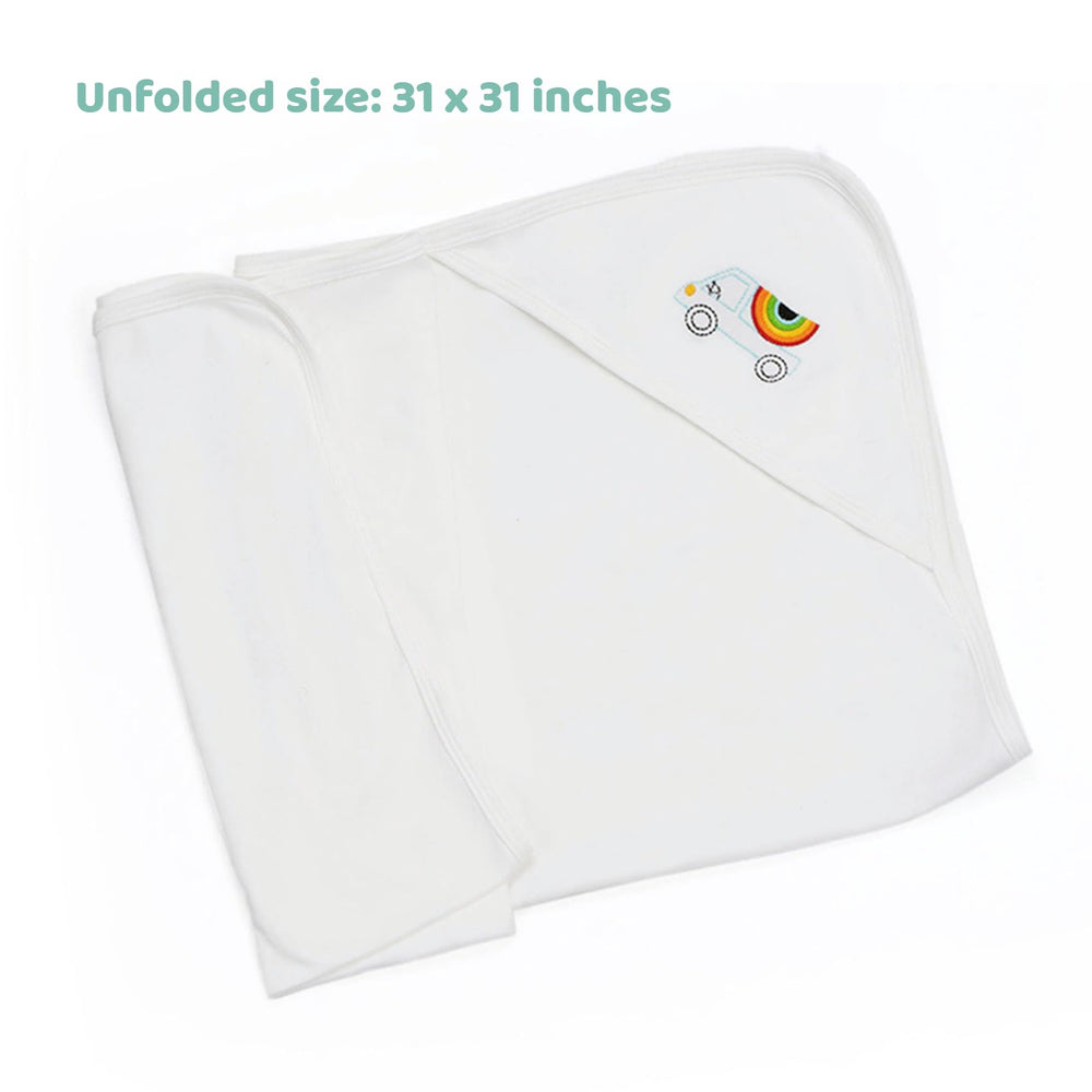 Minicoco 31x31 inch blanket providing durable coverage through naps and diaper changes.