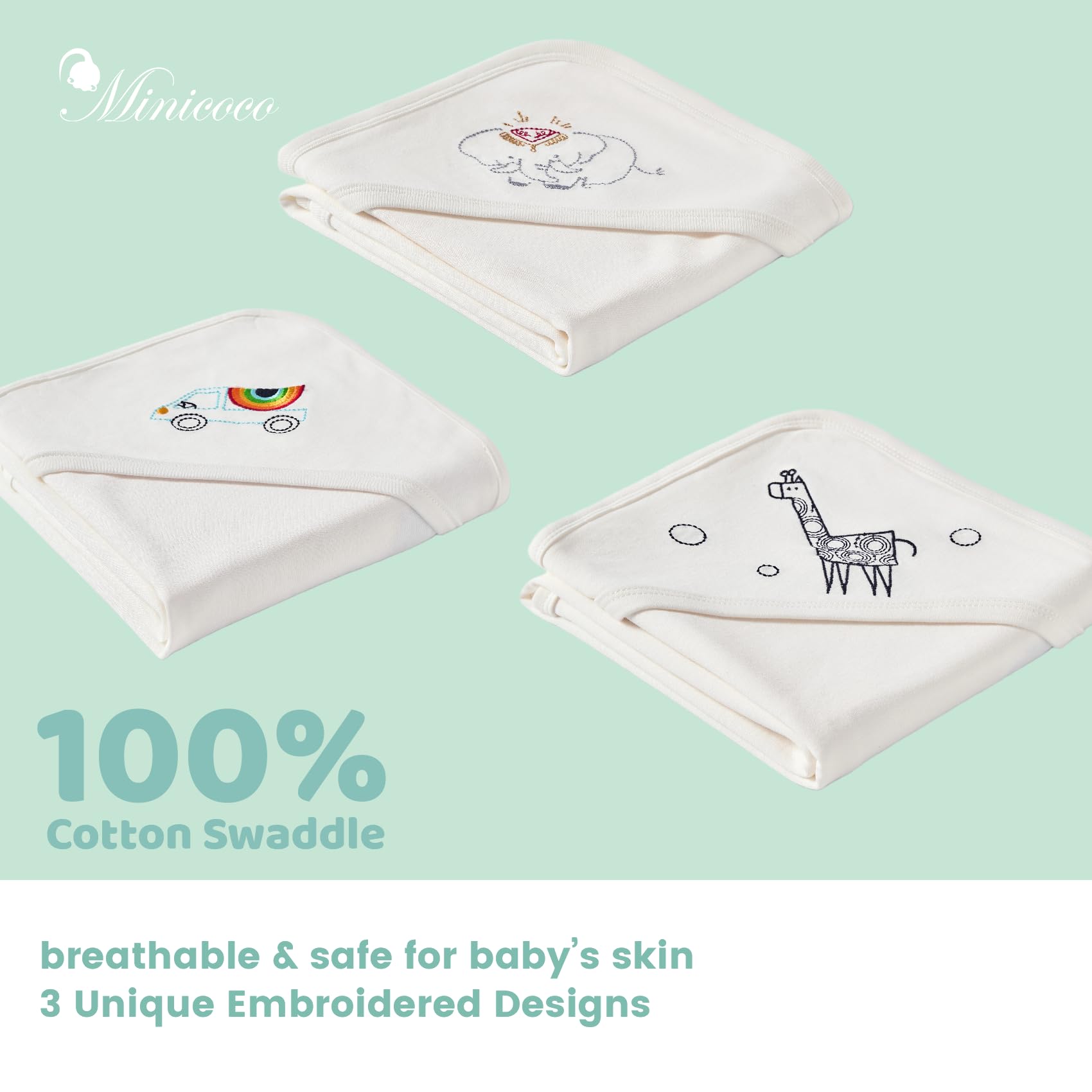 Minicoco baby swaddle blanket with breathable fabric for warm, comfy naps.
