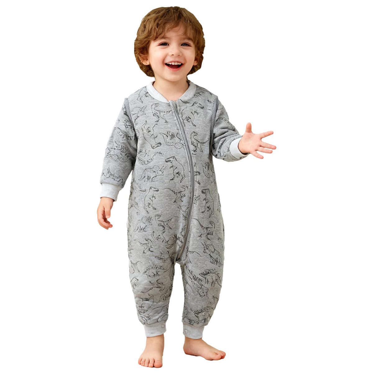 Minicoco Dino Doze sleep sack front view for cozy nighttime warmth.