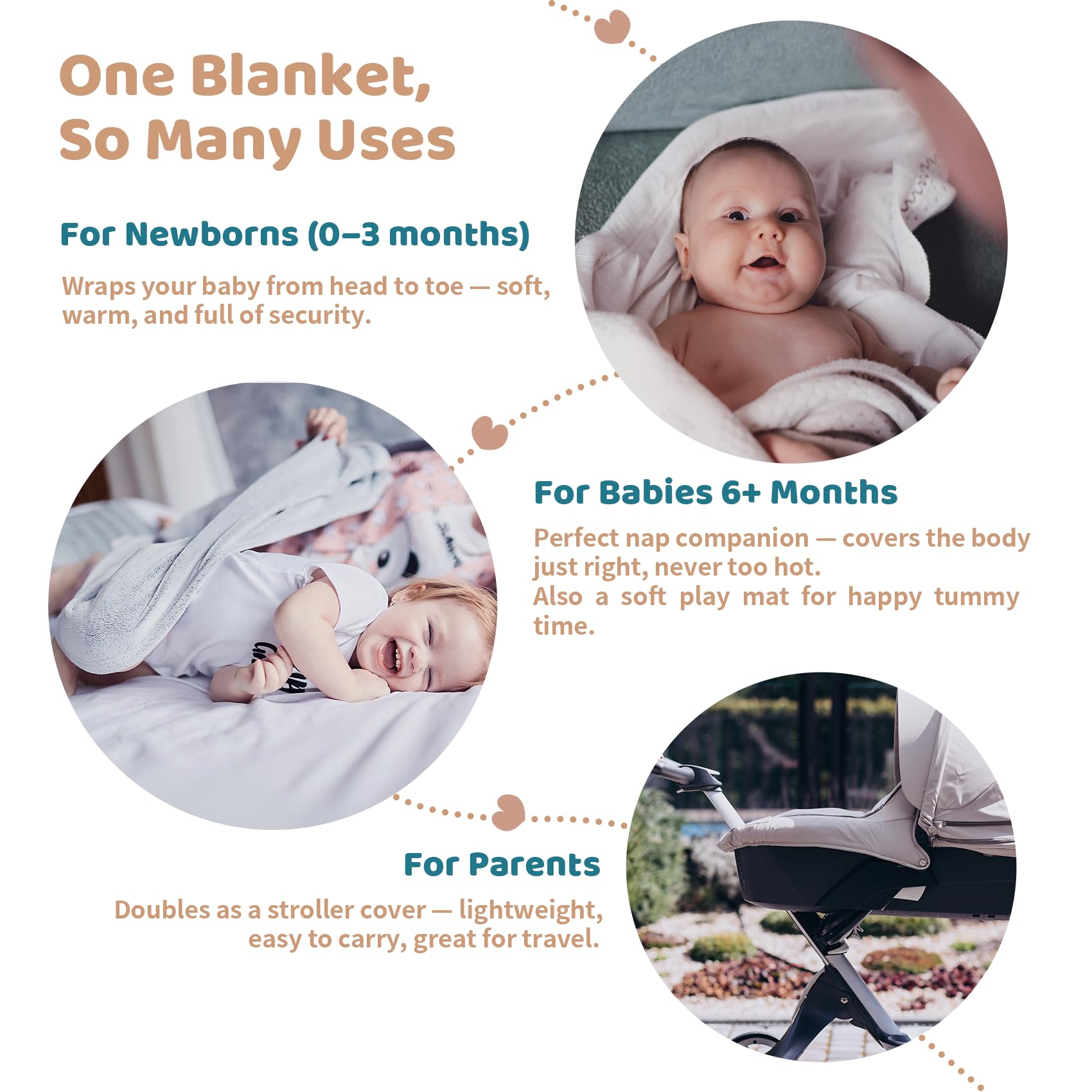 Minicoco durable cotton blankets grow with baby through daily use.