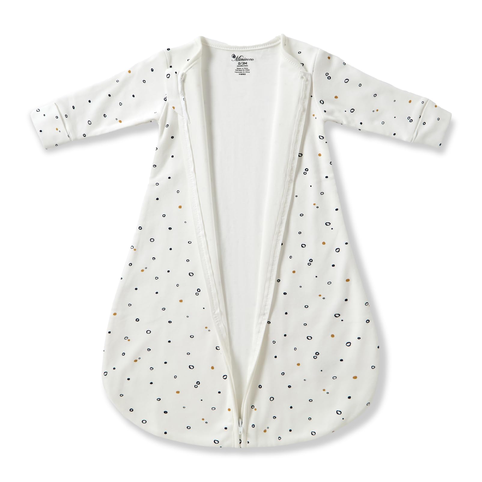 Minicoco sleep sack bubbles pattern offering soft warmth for newborn naps.