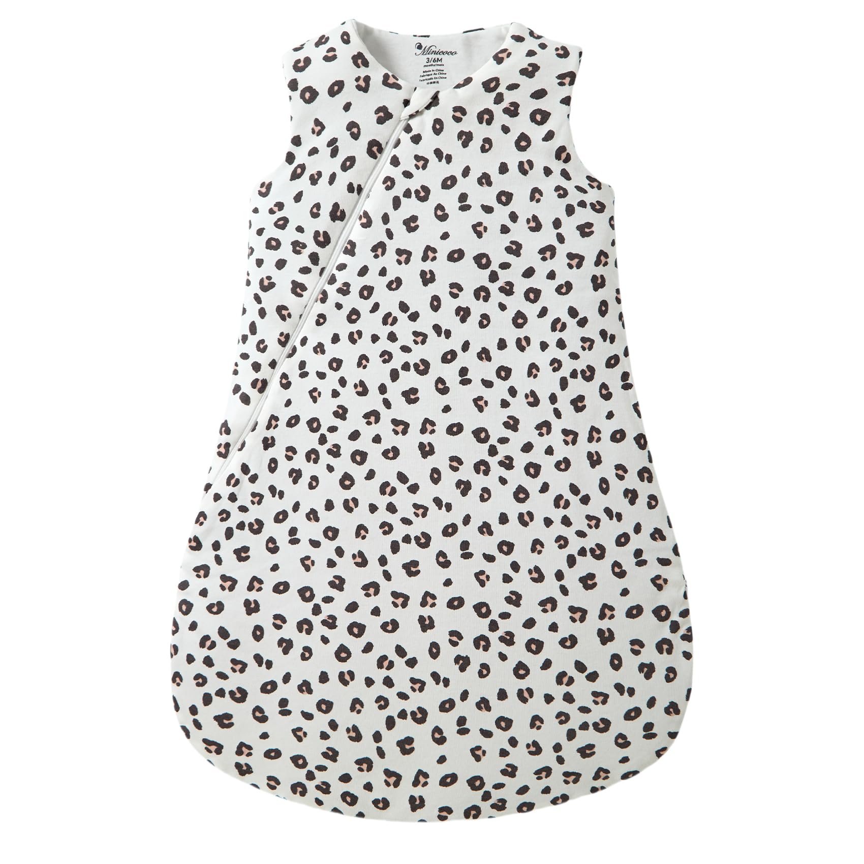 Minicoco leopard-print wearable blanket provides cozy warmth and gentle skin contact.