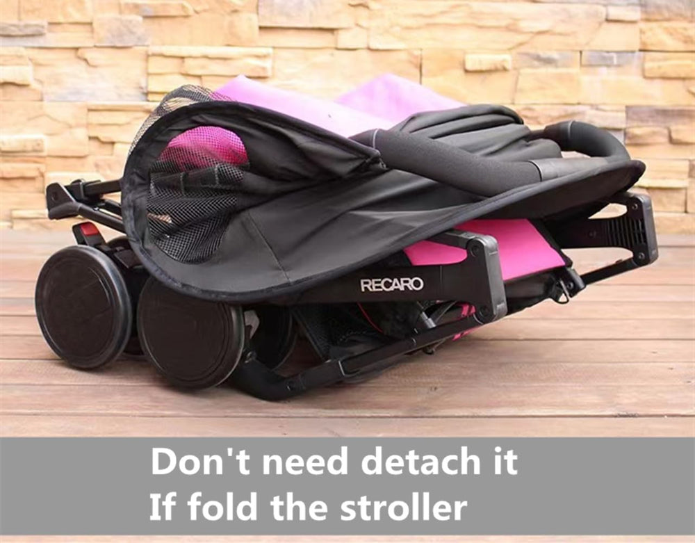 MINILUJIA fold-friendly sun shade remains on stroller when folded.