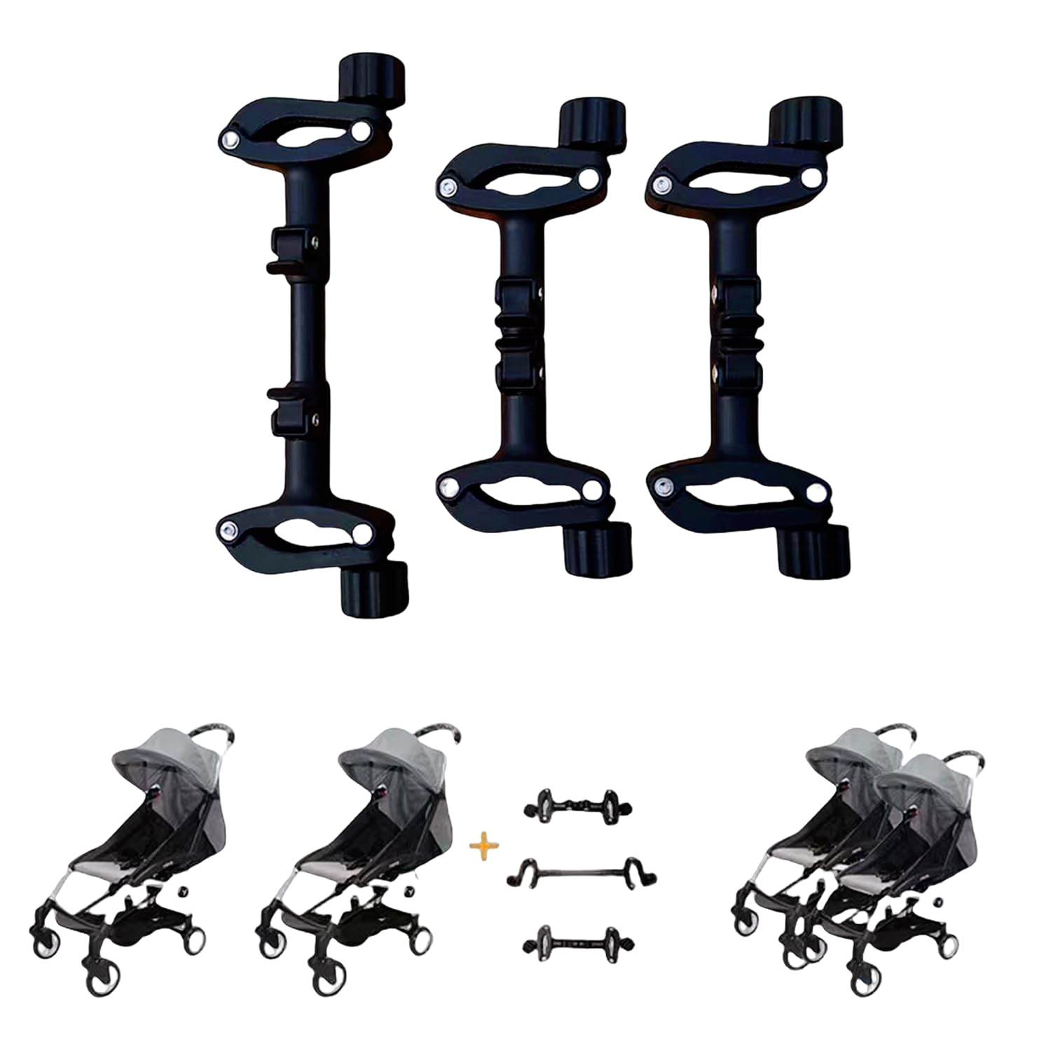 MINILUJIA twin stroller connector enables side-by-side strolling for easier control.