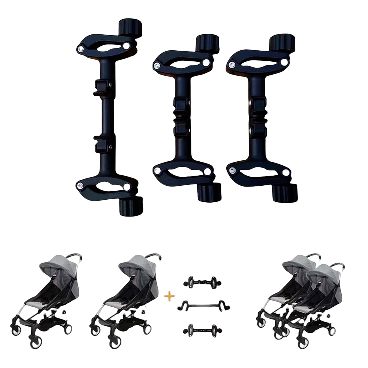 MINILUJIA twin stroller connector enables side-by-side strolling for easier control.