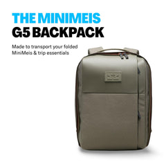 MINIMEIS HERO Backpack Olive converted seat demonstrates quick on the go seating