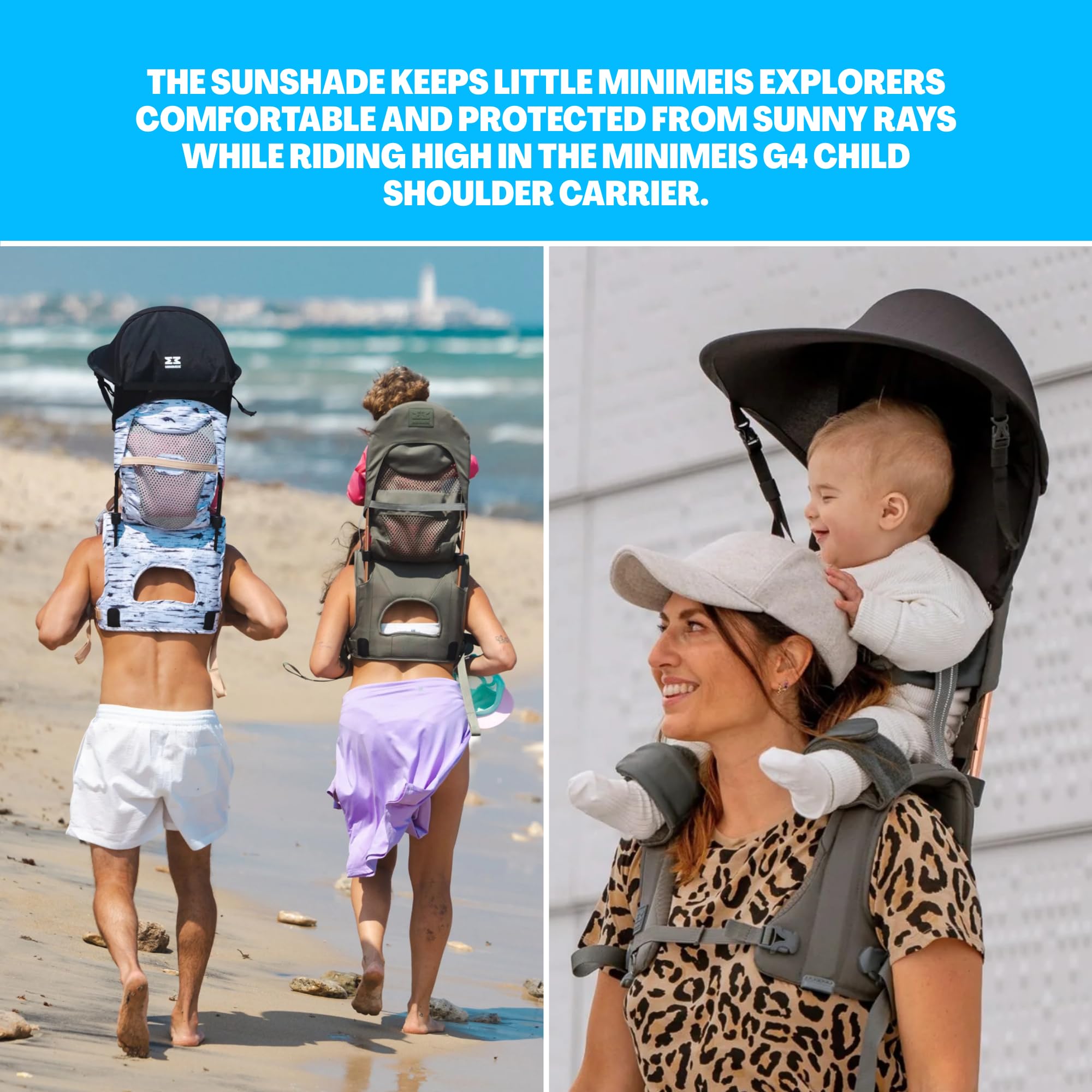 MINIMEIS Sunshade black provides SPF 50+ protection during sunny rides.