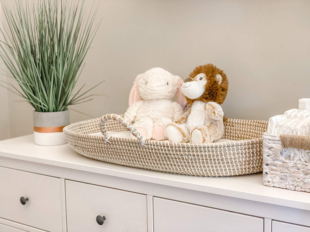 MiniMoose nursery basket design blends natural seagrass with modern style.