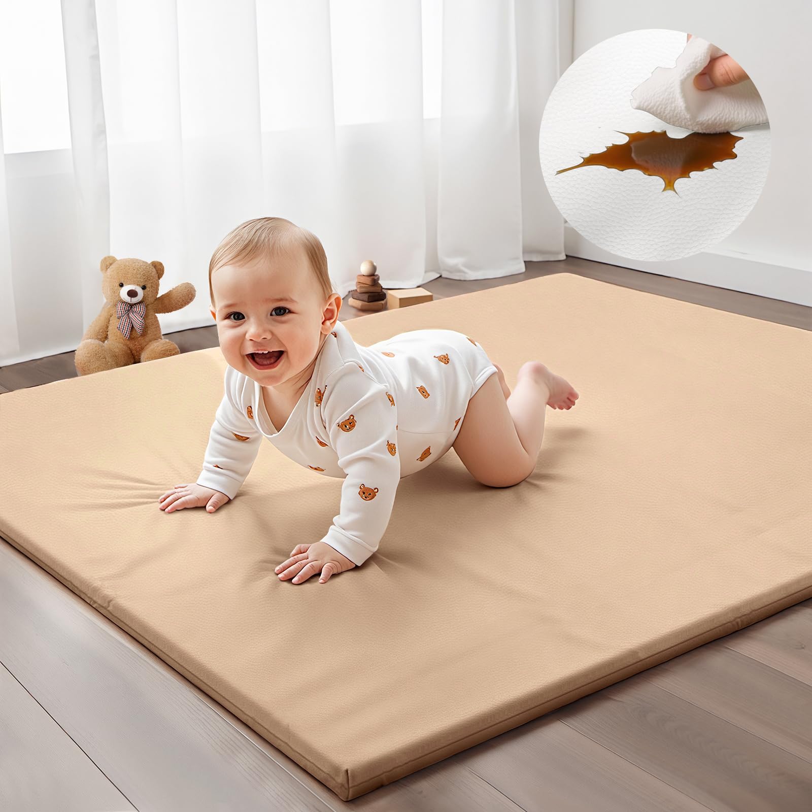 MINISENTIALS padded thick baby play mat close-up surface shows soft memory sponge texture for comfort.