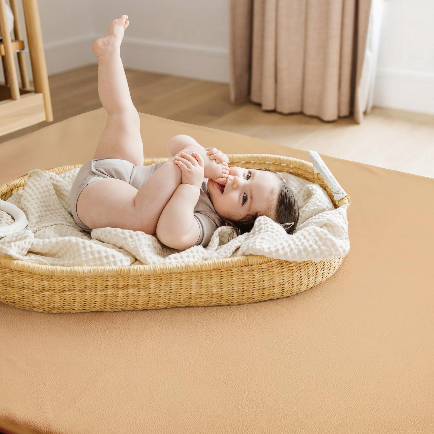 MINISENTIALS padded thick baby play mat kid tummy time shows safe support for movement.