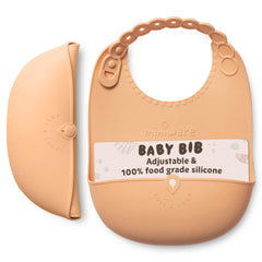 Miniware Roll & Lock bib with adjustable neck strap for growing toddlers.