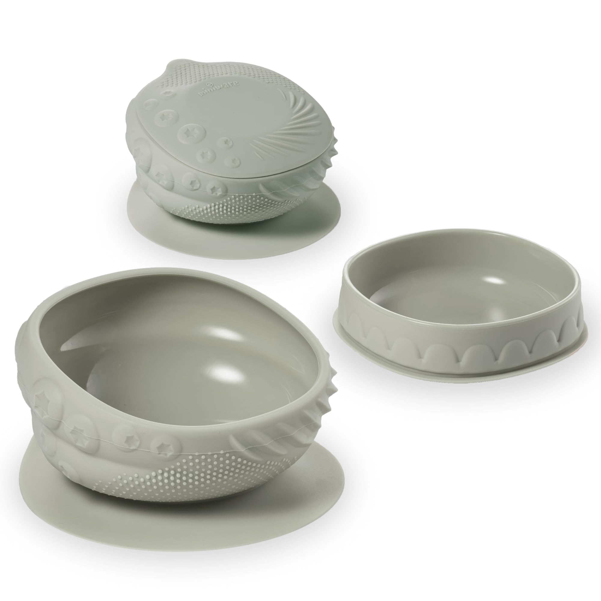 Miniware Sensory Baby Bowl Sage full set supports texture exploration at meals.