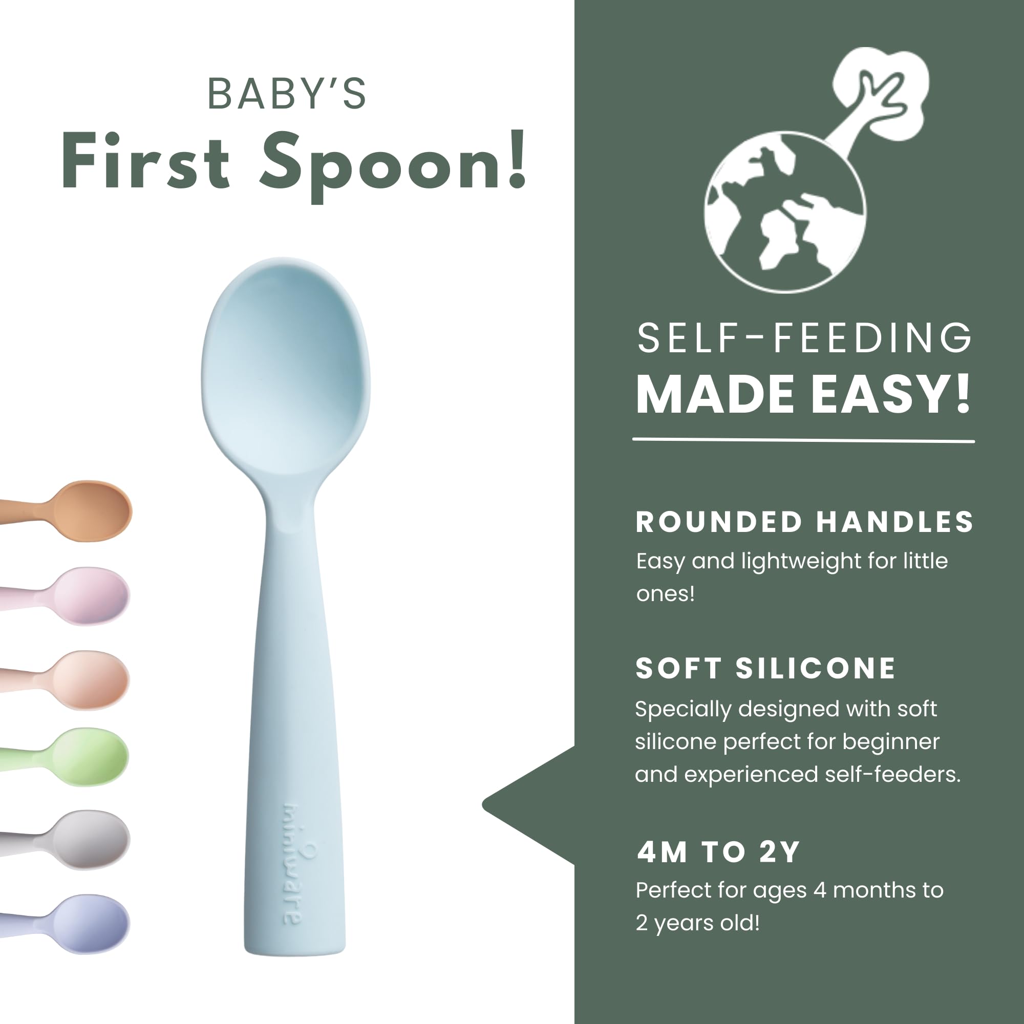 Miniware silicone baby spoon with soft-tip design soothing gums