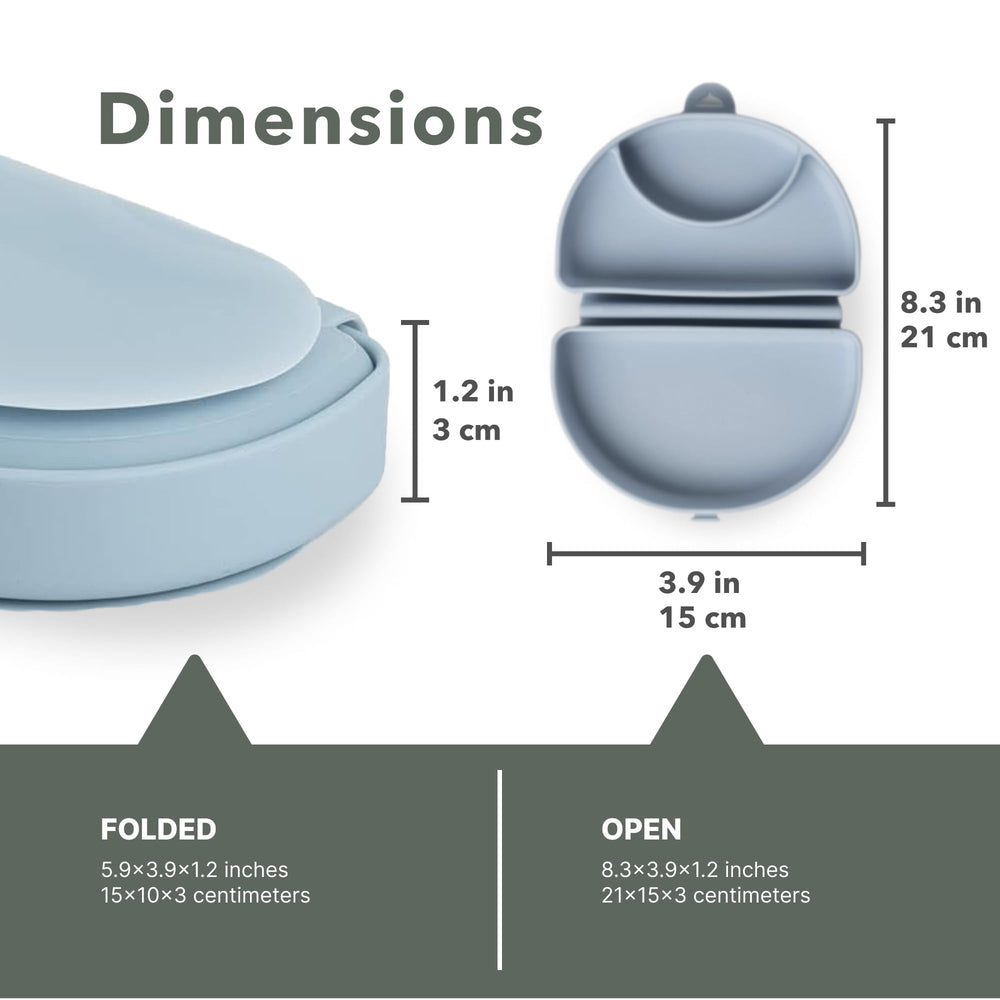 Miniware Silifold suction base keeps plate secure during meals.