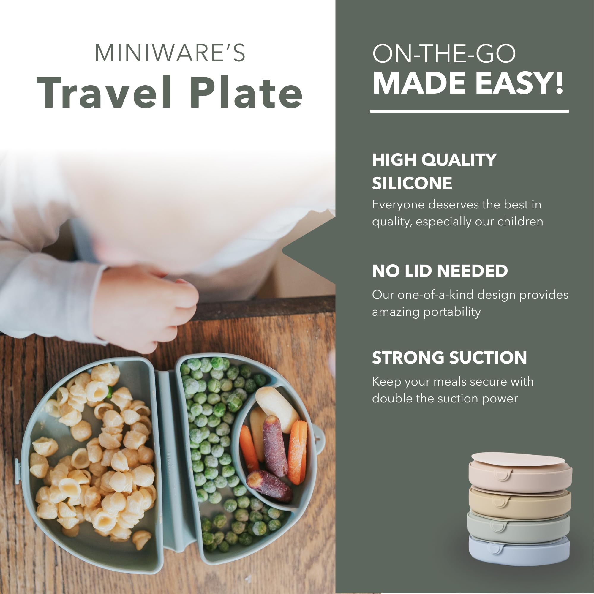 Miniware Silifold two compartments plate for portion control and variety.