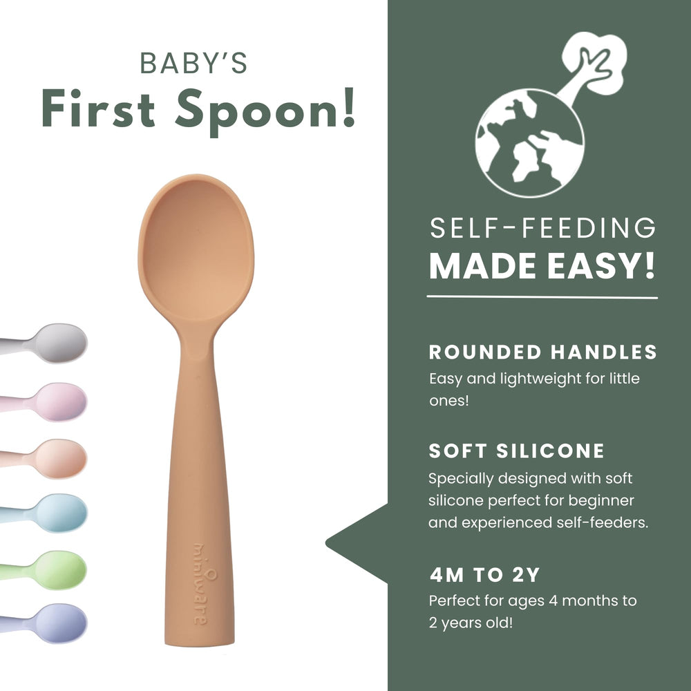 Soft silicone spoons designed for tiny hands and gentle gums