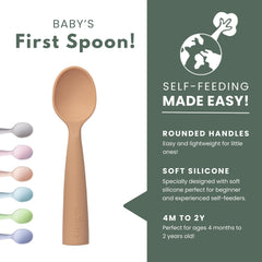 Soft silicone spoons designed for tiny hands and gentle gums