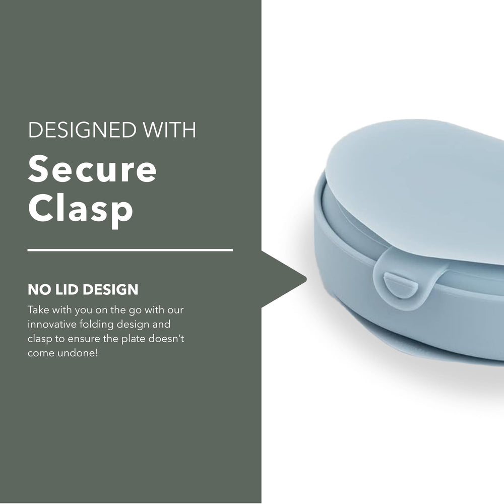 Miniware travel plate on-the-go design supports mess-free feeding.