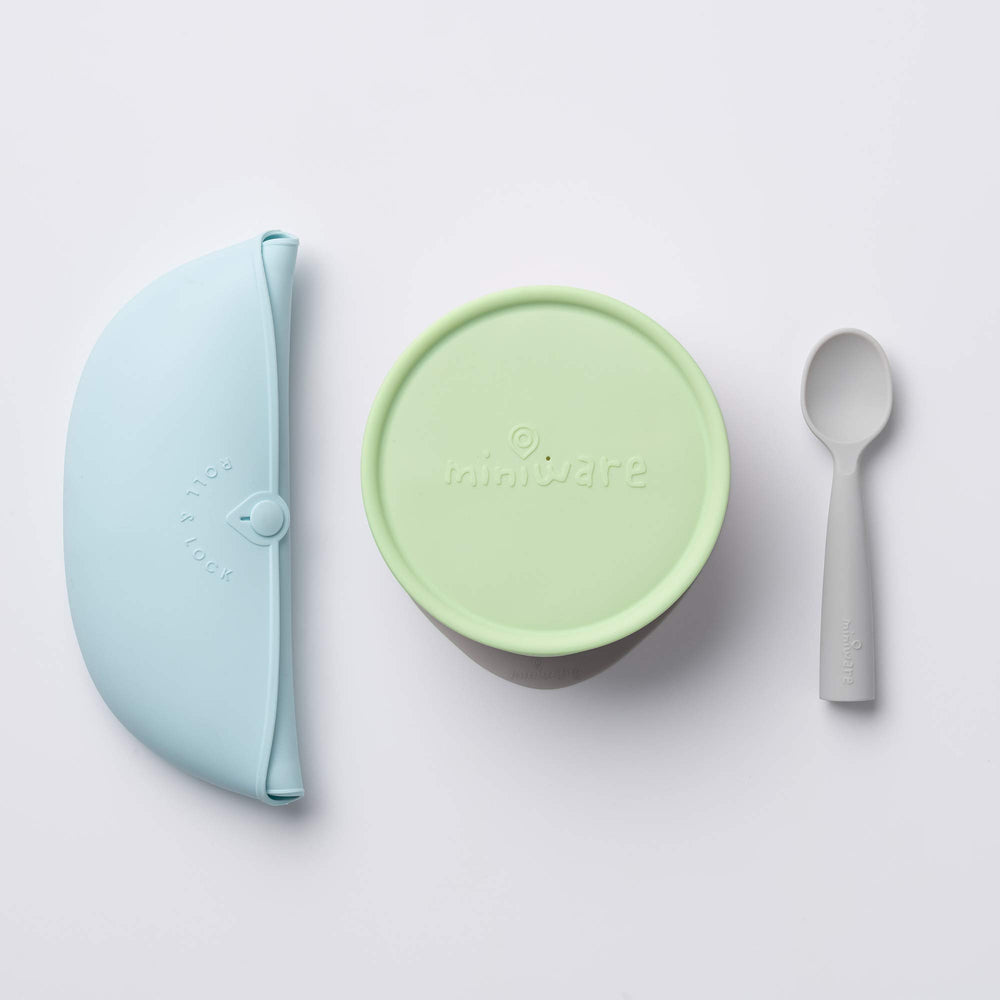 Miniware bowl with silicone lid showing water-tight seal